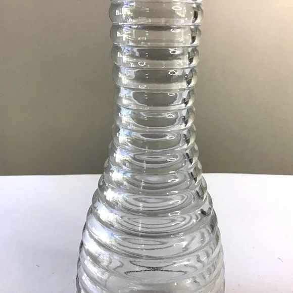 Vintage Randall Beehive Clear Glass Bud Vase 9” Ribbed Ringed Design Notched Rim - Picture 4 of 6
